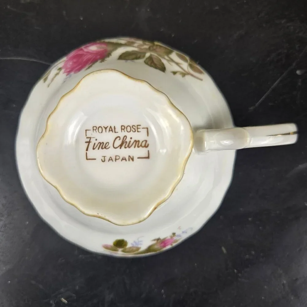 Royal Rose Fine China Teacup and Saucer Pink Rose Pattern Vintage Made in Japan